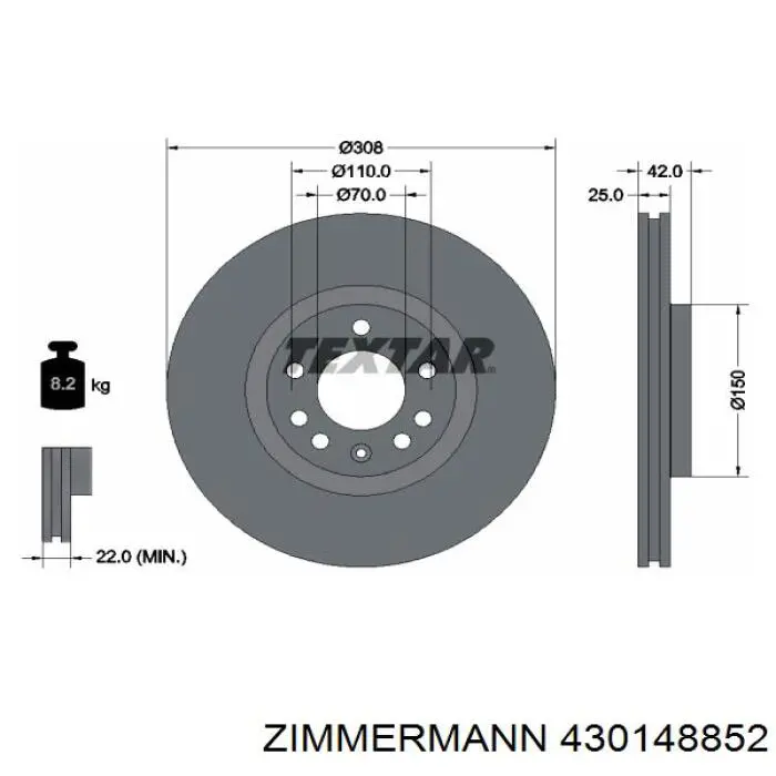 Диск переднього гальма Zimmermann 430148852 ціна, від 48.44 USD