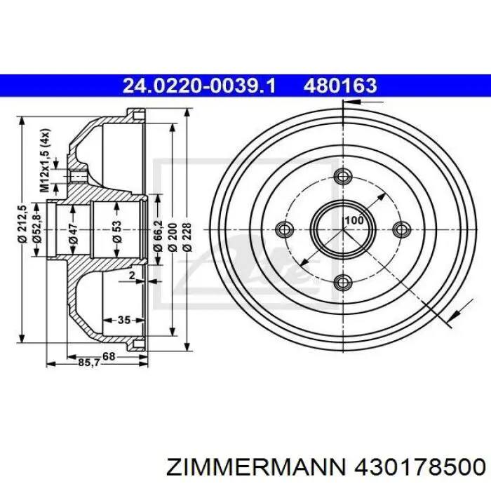 430178500 Zimmermann Барабан гальмівний задній
