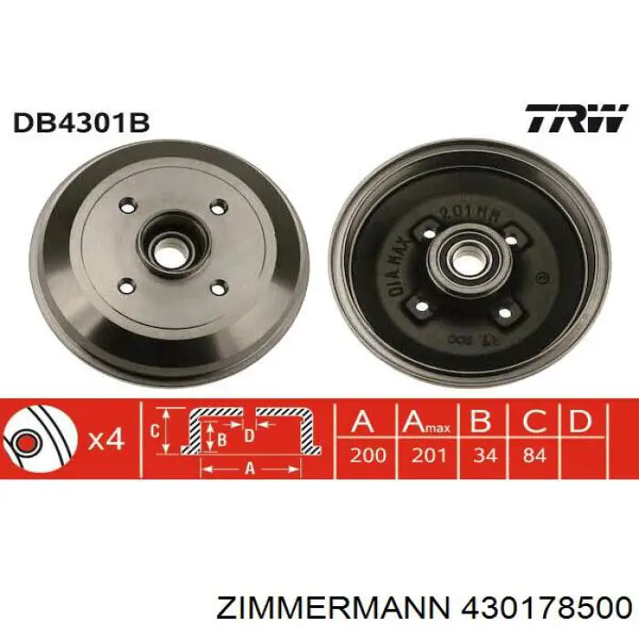 Барабан гальмівний задній Zimmermann 430178500 ціна, від 39.74 USD