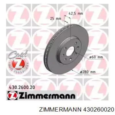 Диск переднього гальма Zimmermann 430260020 ціна, від 41.88 USD