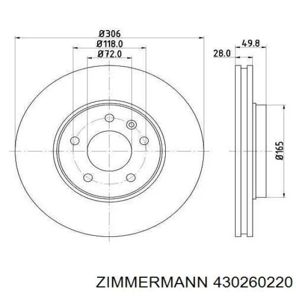 Диск гальмівний передній Zimmermann 430260220