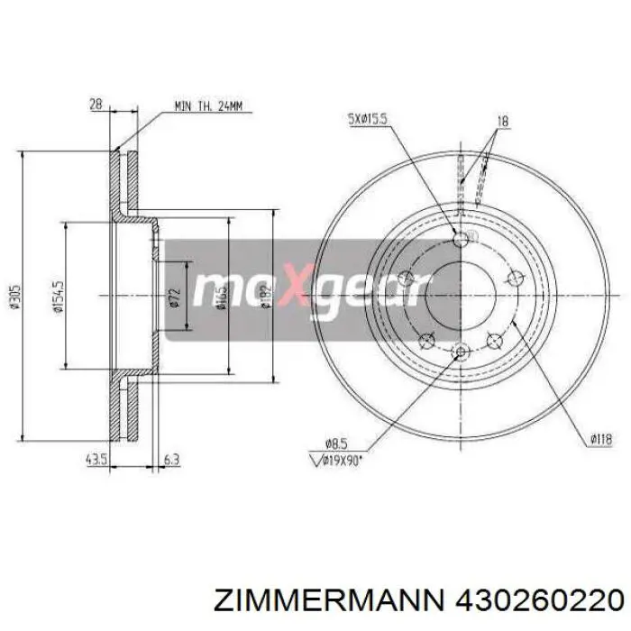 Диск переднього гальма Zimmermann 430260220 ціна, від 49.72 USD