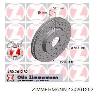 Диск переднього гальма Zimmermann 430261252 ціна, від 59.51 USD