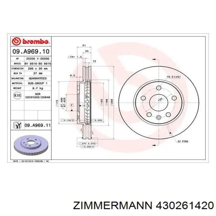 Гальмівні диски передні 430261420 Zimmermann