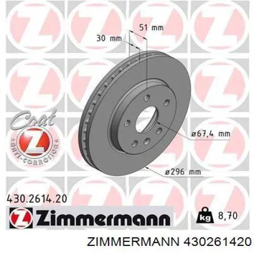 Диск гальмівний передній 430261420 Zimmermann