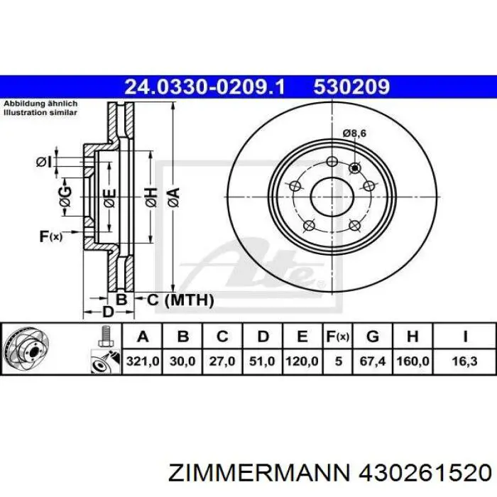 Диск переднього гальма Zimmermann 430261520 ціна, від 60.06 USD