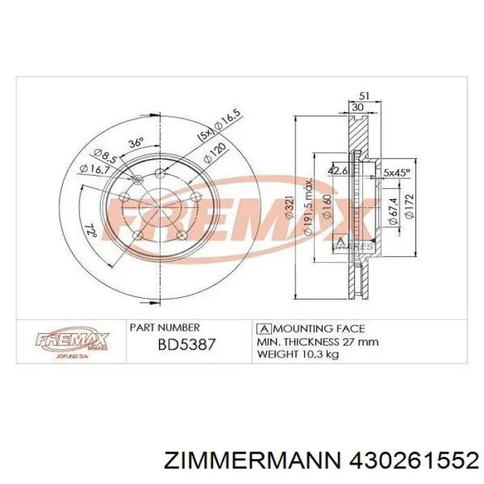 Гальмівні диски передні 430261552 Zimmermann