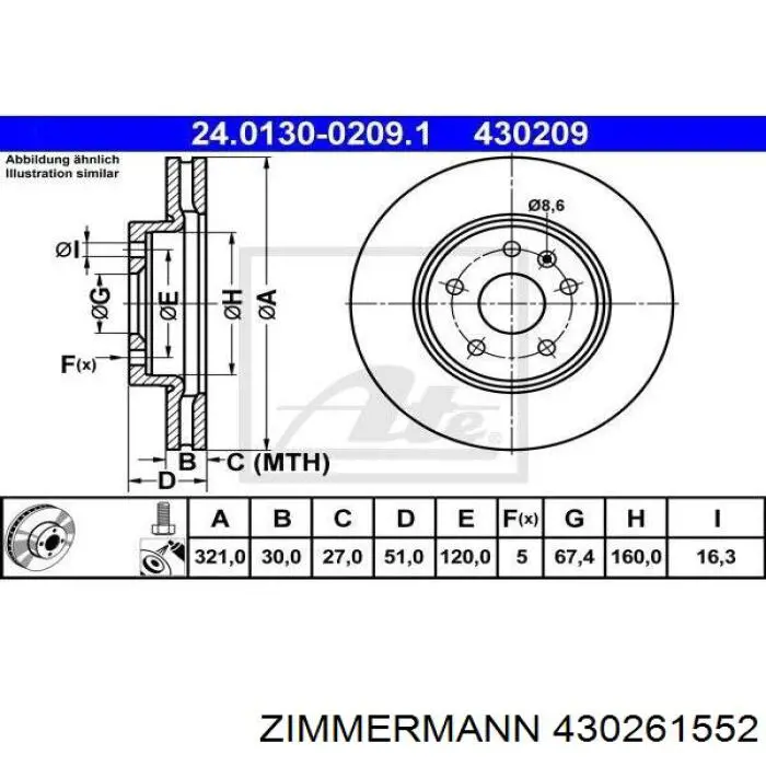 Диск гальмівний передній Zimmermann 430261552