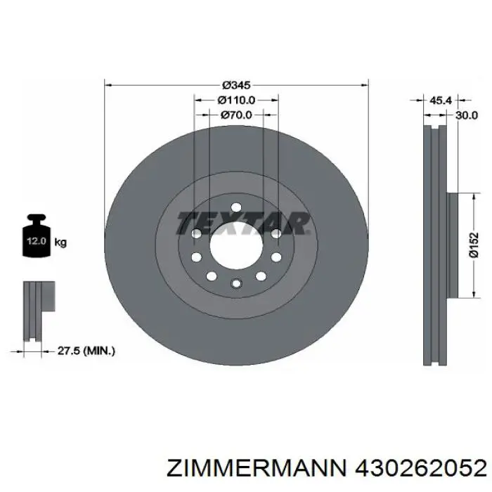 Диск переднього гальма Zimmermann 430262052 ціна, від 81.38 USD
