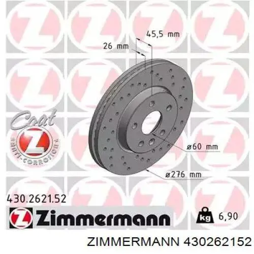 Диск переднього гальма Zimmermann 430262152 ціна, від 53.62 USD