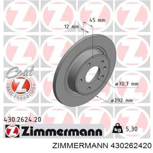 430262420 Zimmermann диск гальмівний задній