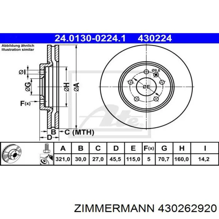 Диск переднього гальма Zimmermann 430262920 ціна, від 73.86 USD