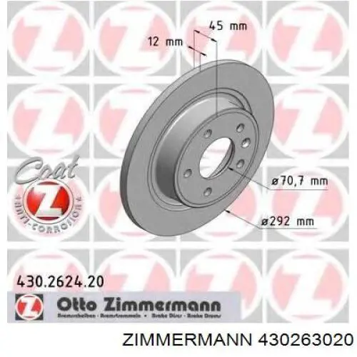 Диск гальмівний задній Zimmermann 430263020