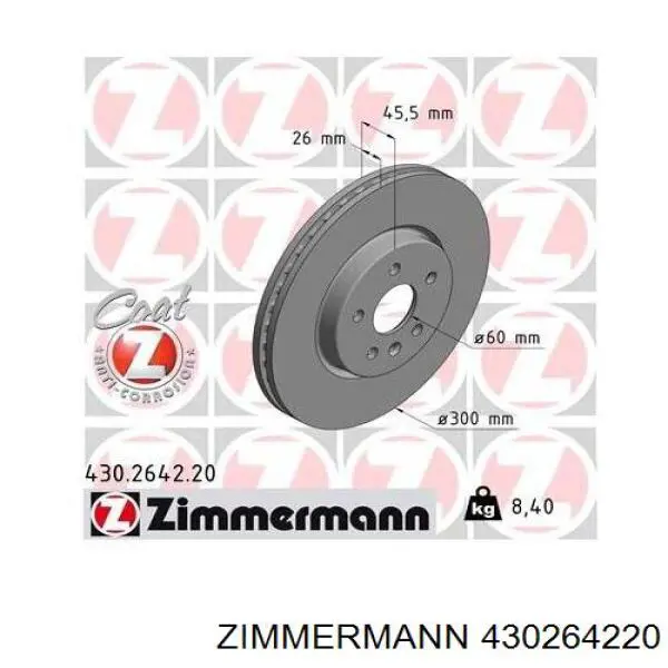 Диск переднього гальма Zimmermann 430264220 ціна, від 64.32 USD