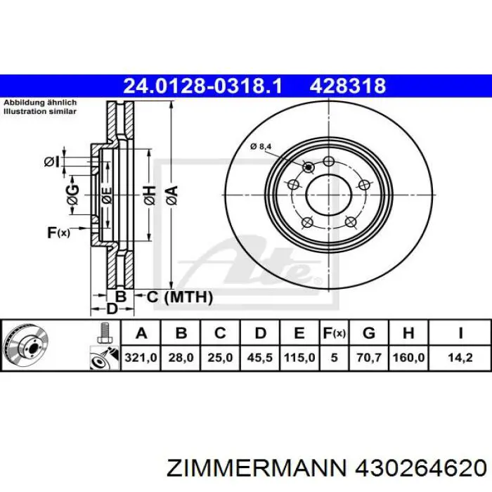 430264620 Zimmermann Гальмо дискове переднє