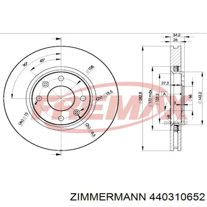 Диск гальмівний передній Zimmermann 440310652