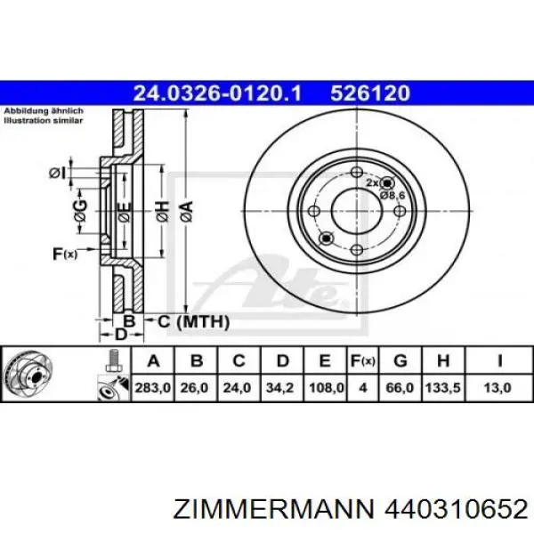 440310652 Zimmermann Гальмо дискове переднє