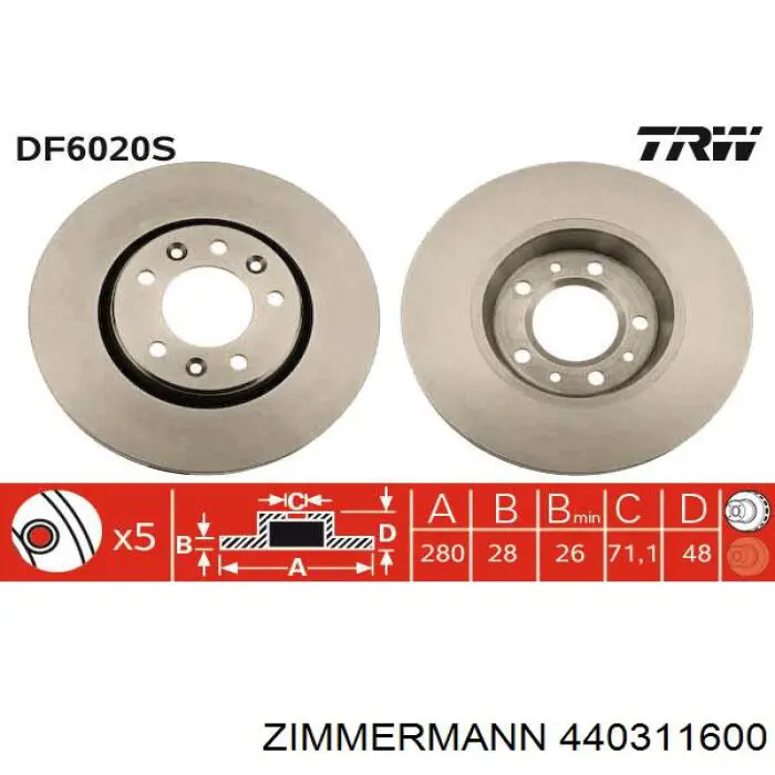 440311600 Zimmermann диск гальмівний передній