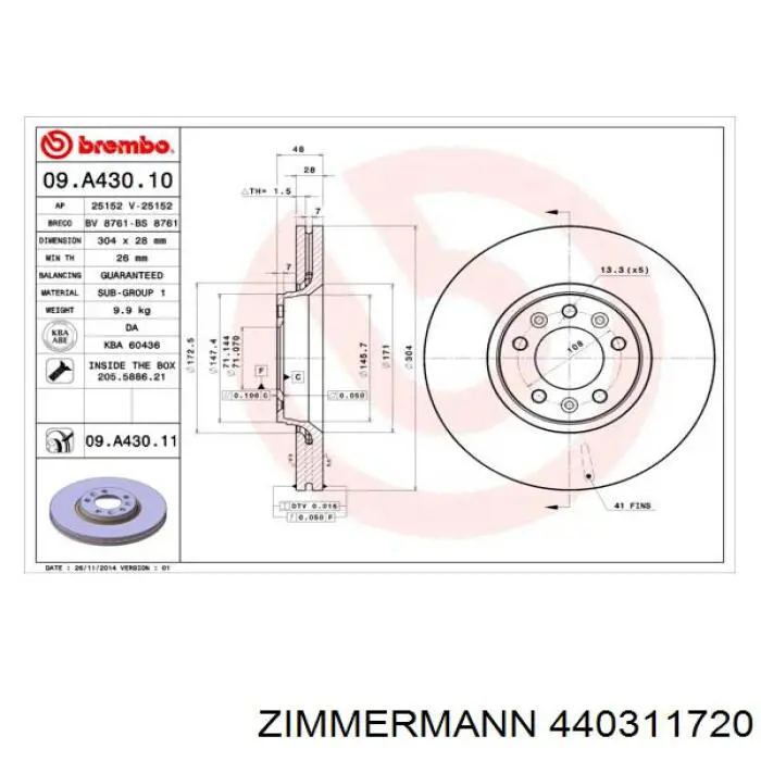 Гальмівні диски передні 440311720 Zimmermann