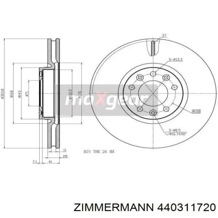 Диск гальмівний передній Zimmermann 440311720