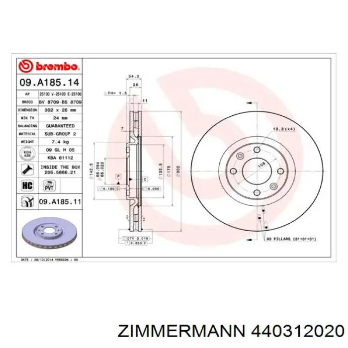 440312020 Zimmermann диск гальмівний передній