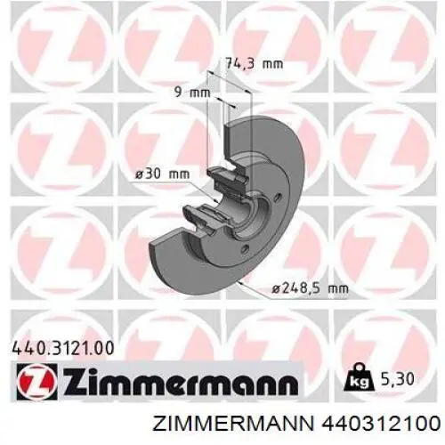 440312100 Zimmermann диск гальмівний задній