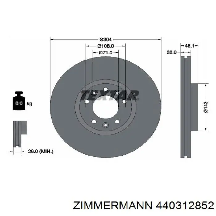 Диск гальмівний передній 440312852 Zimmermann