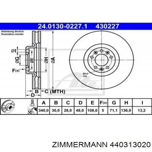 Диск гальмівний передній Zimmermann 440313020
