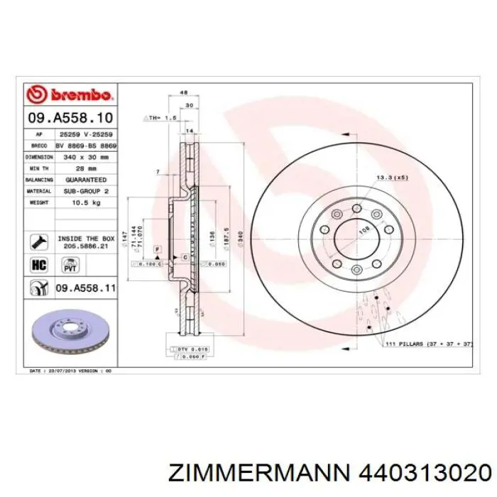 440313020 Zimmermann диск гальмівний передній
