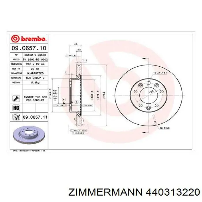 440313220 Zimmermann Гальмо дискове переднє