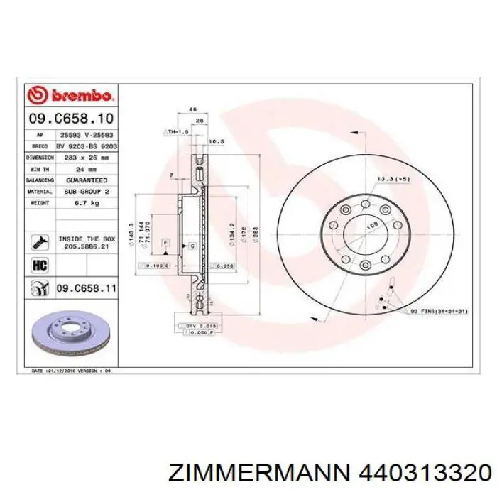 Диск переднього гальма Zimmermann 440313320 ціна, від 40.77 USD