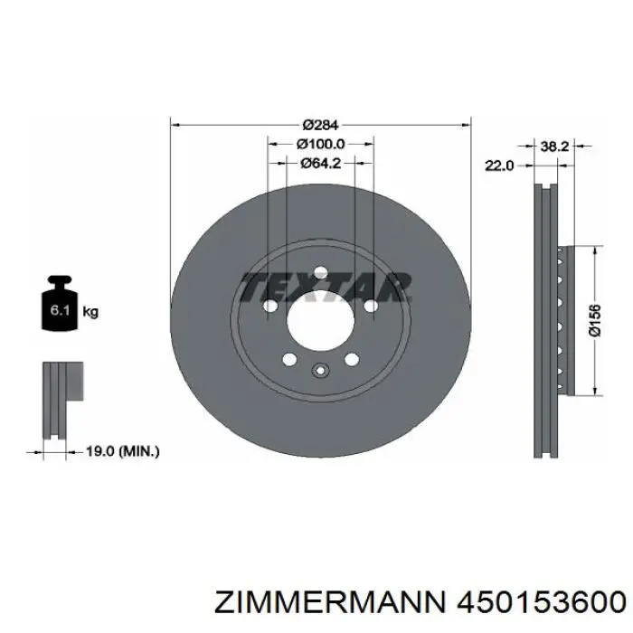 450153600 Zimmermann диск гальмівний передній