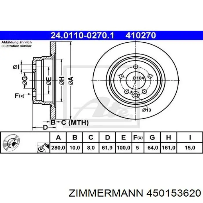 Диск переднього гальма Zimmermann 450153620 ціна, від 37.11 USD