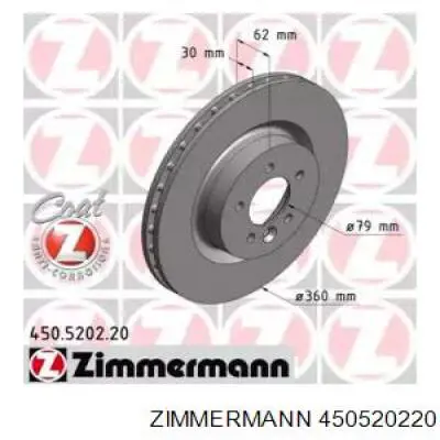 Диск переднього гальма Zimmermann 450520220 ціна, від 87.35 USD