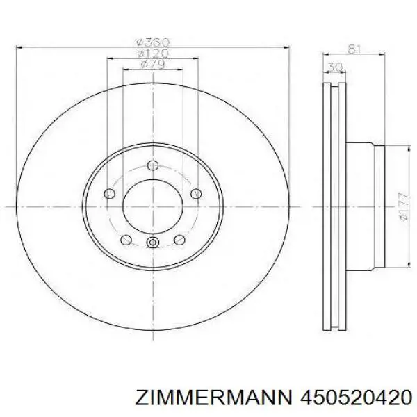 Диск переднього гальма Zimmermann 450520420 ціна, від 91.49 USD