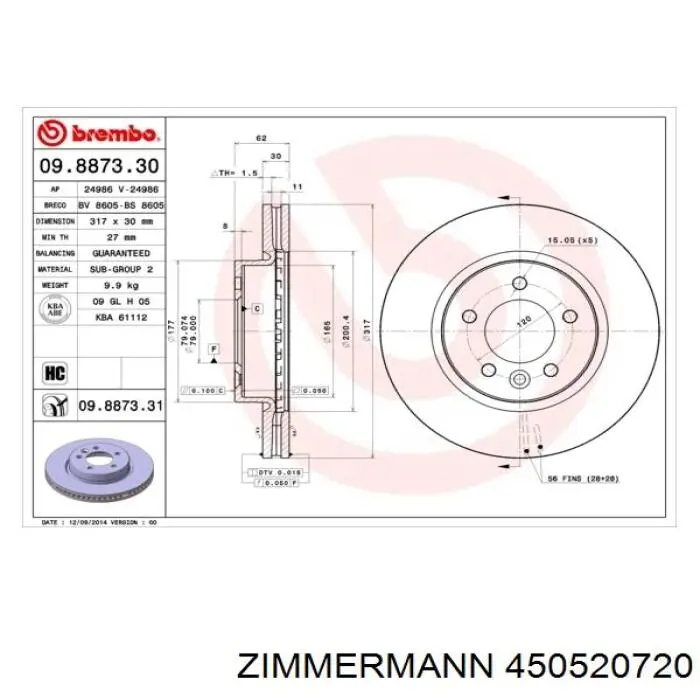 450520720 Zimmermann диск гальмівний передній
