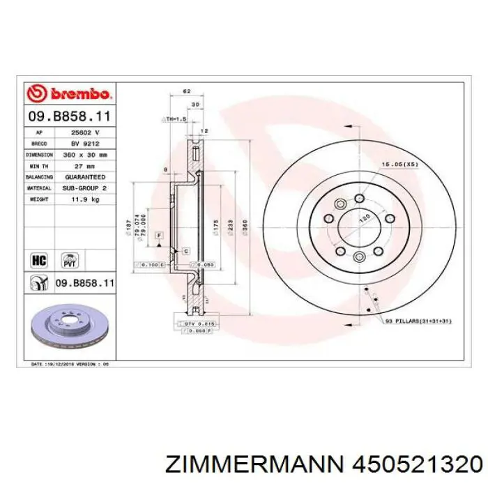 Диск гальмівний передній 450521320 Zimmermann