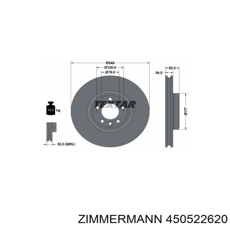 Диск переднього гальма Zimmermann 450522620 ціна, від 110.54 USD