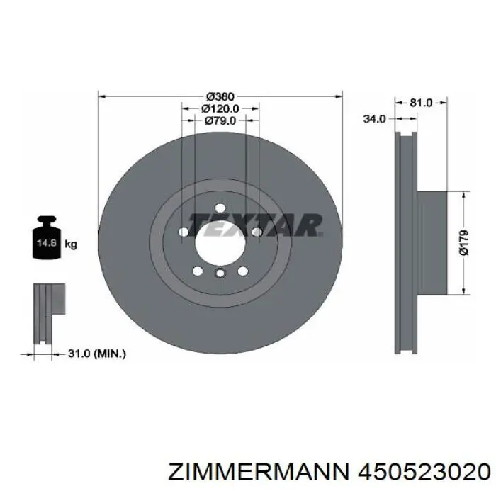 Диск переднього гальма Zimmermann 450523020 ціна, від 123.25 USD