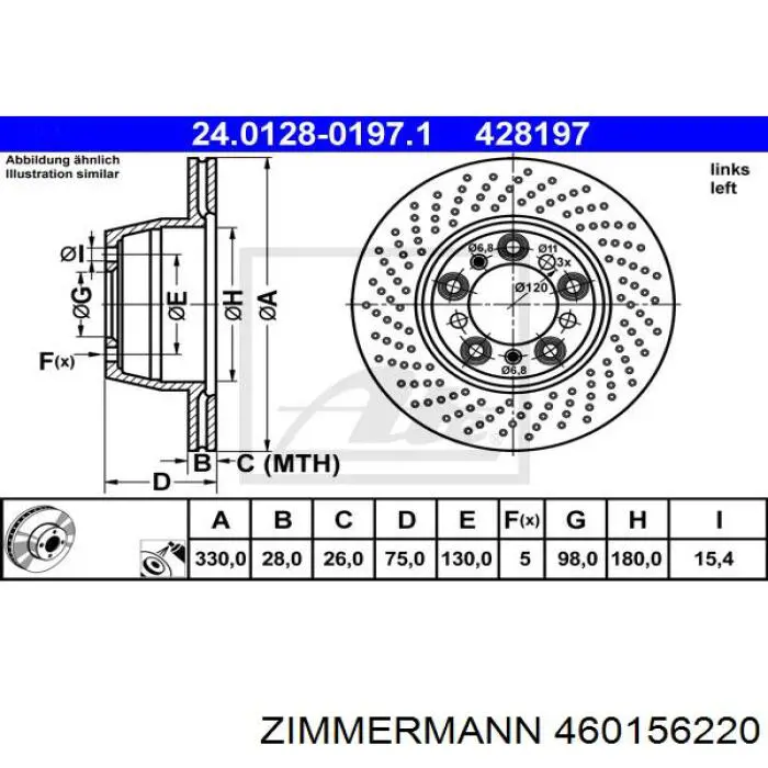 Купити 460156220 Zimmermann Диск заднього гальма