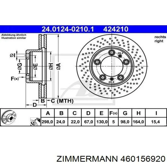 Диск гальмівний передній Zimmermann 460156920