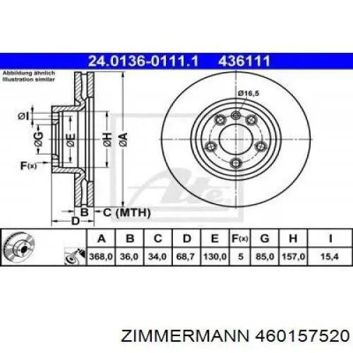 460157520 Zimmermann Гальмо дискове переднє