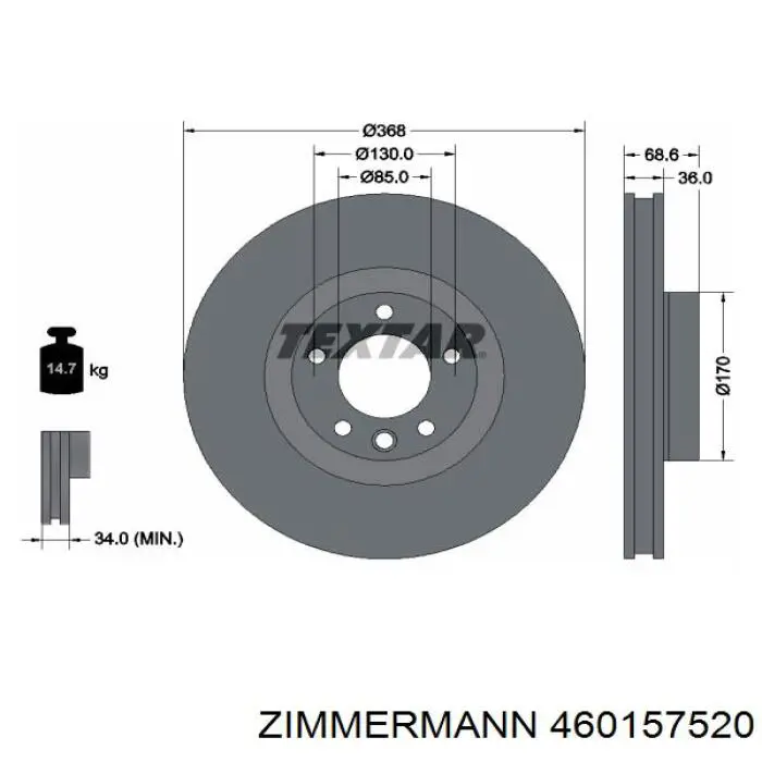 Диск переднього гальма Zimmermann 460157520 ціна, від 111.99 USD