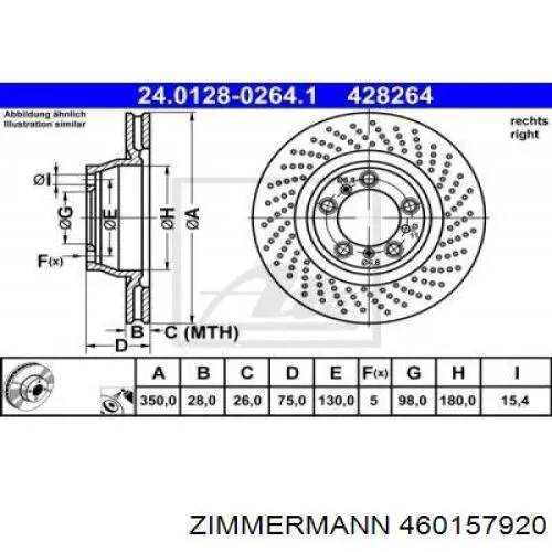 Диск гальмівний задній Zimmermann 460157920