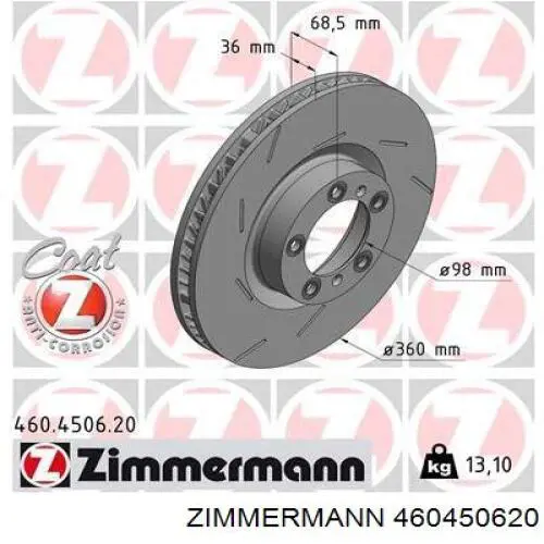 Диск переднього гальма Zimmermann 460450620 ціна, від 210.10 USD