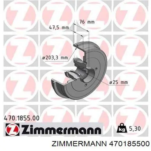 470185500 Zimmermann барабан гальмівний задній