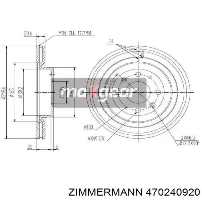 Диск переднього гальма Zimmermann 470240920 ціна, від 29.41 USD