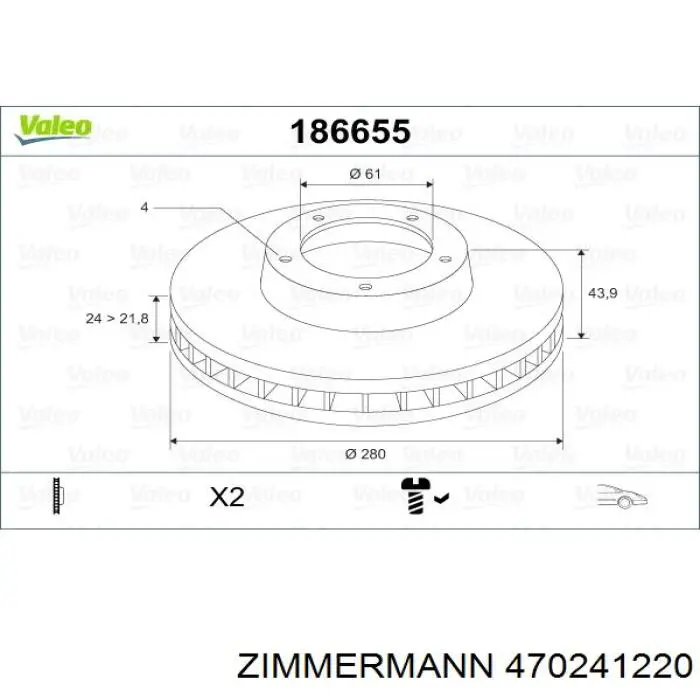 Диск переднього гальма Zimmermann 470241220 ціна, від 37.07 USD