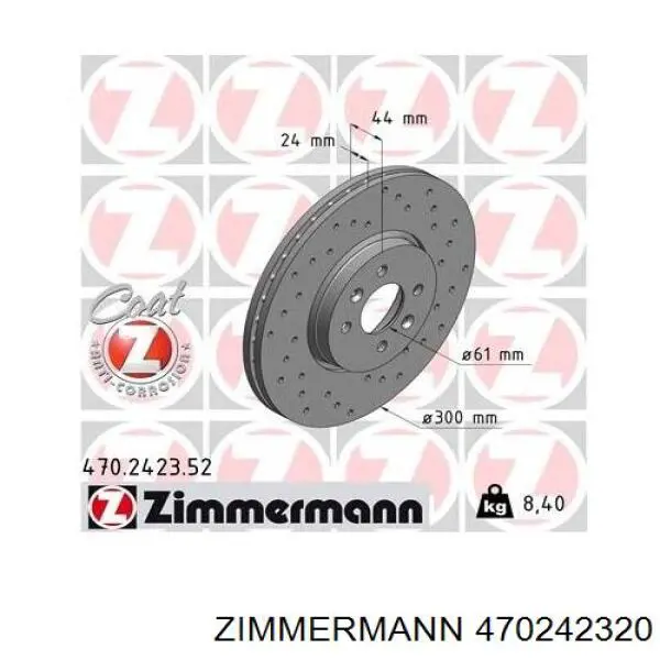 Диск переднього гальма Zimmermann 470242320 ціна, від 45.58 USD
