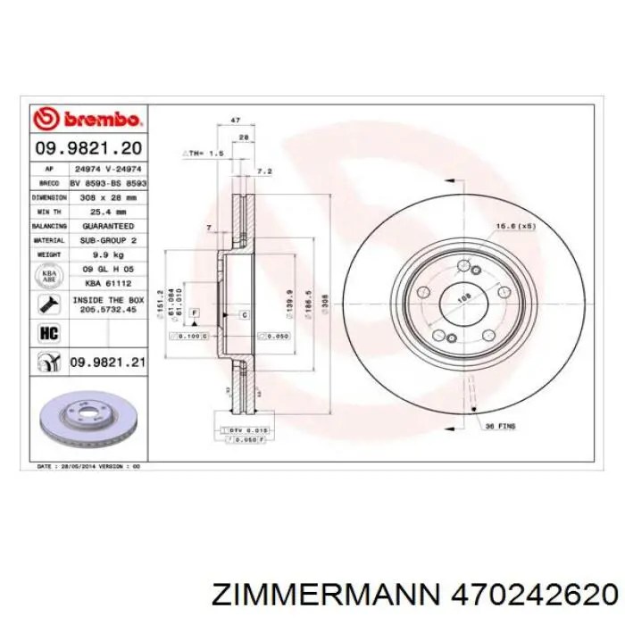 Гальмівні диски передні 470242620 Zimmermann